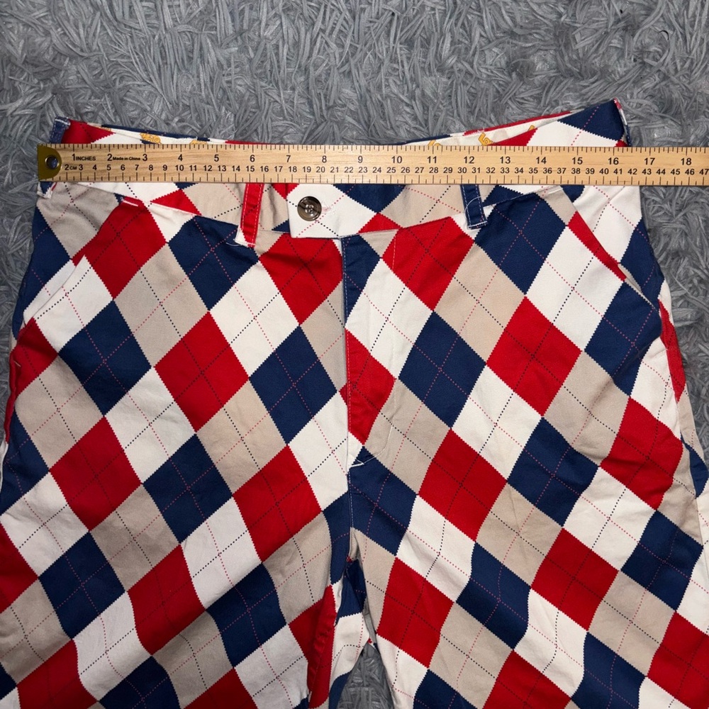 Loudmouth Men’s Golf Argyle Diamond Bermuda Flat Front Shorts 34 Red White Blue - Picture 6 of 8
